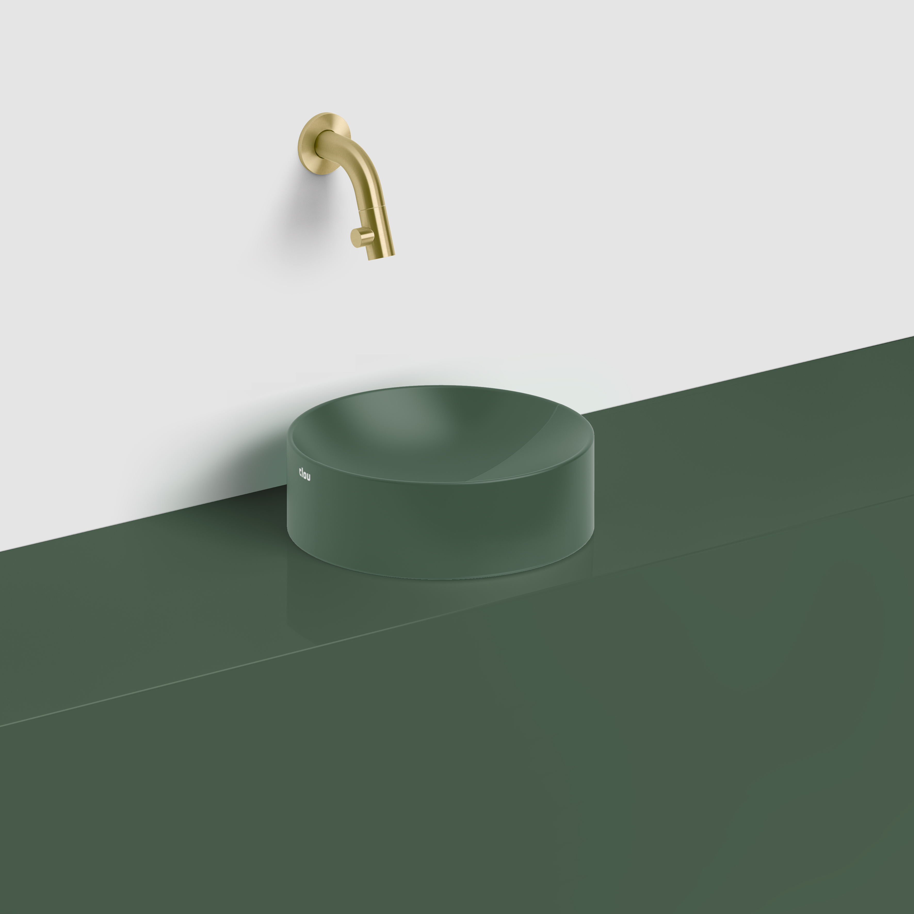 Clou Vale fontein, ø22 cm, z.kranenbank, mat pijnboom groen keram